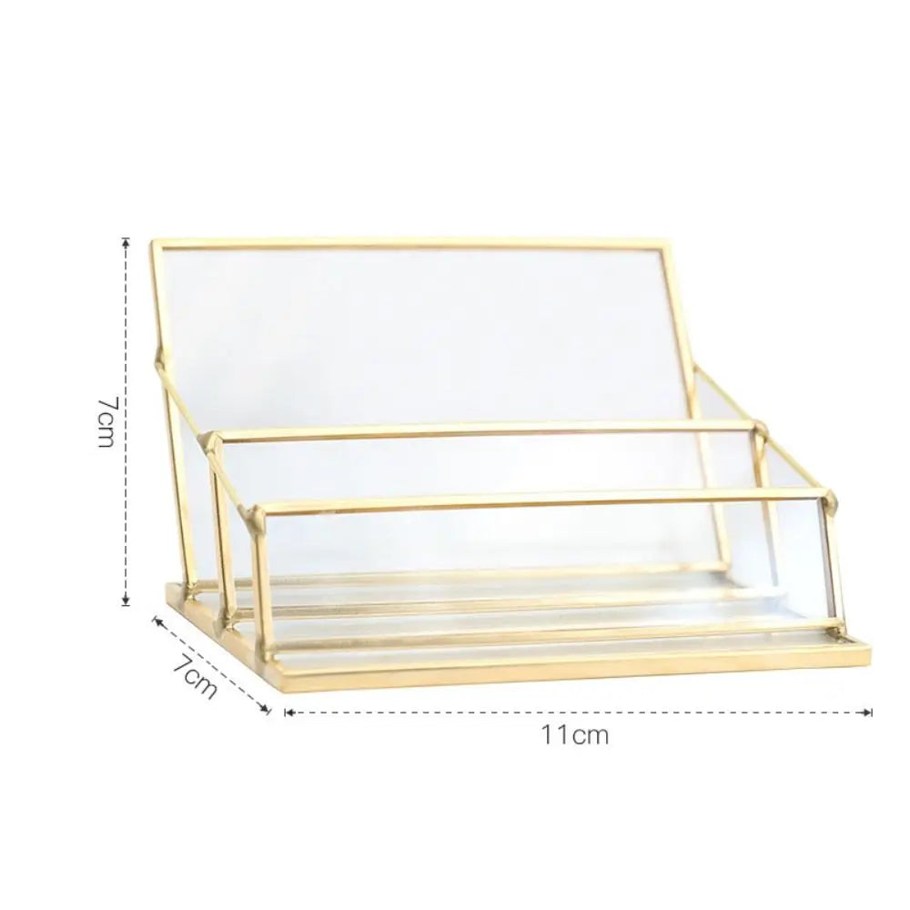 Metal Glass Business Card Holder Stand Professional Elegant Vintage Clear Golden Edge Holder Durable Peaceful Pleasures Health and Wellness