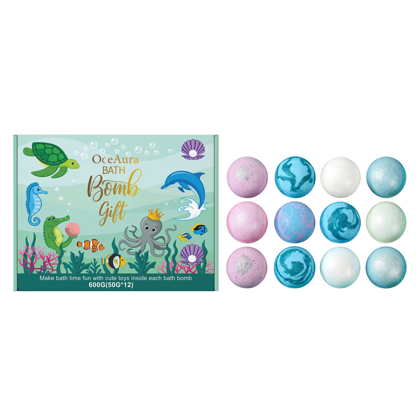 Bath Bombs with Surprise Toys Inside – 12pc Ocean Gift Set