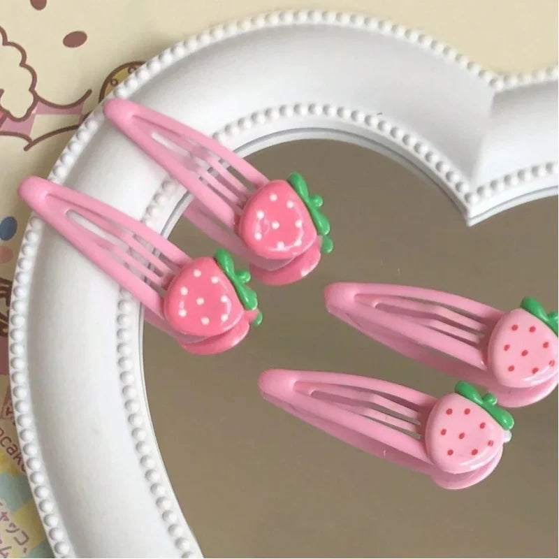 4-Pack Pink Strawberry Cute Hair Clips – Gentle Hold for Bangs & Side Hair Hair Clip Peaceful Pleasures Health and Wellness