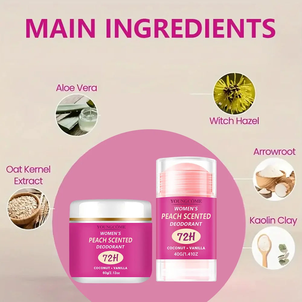 Women's Peach Scented Deodorant 72H Lasting Armpit Deodorizer Effective Body Odor Removal Sweat Eliminator Underarm Odor Peaceful Pleasures Health and Wellness