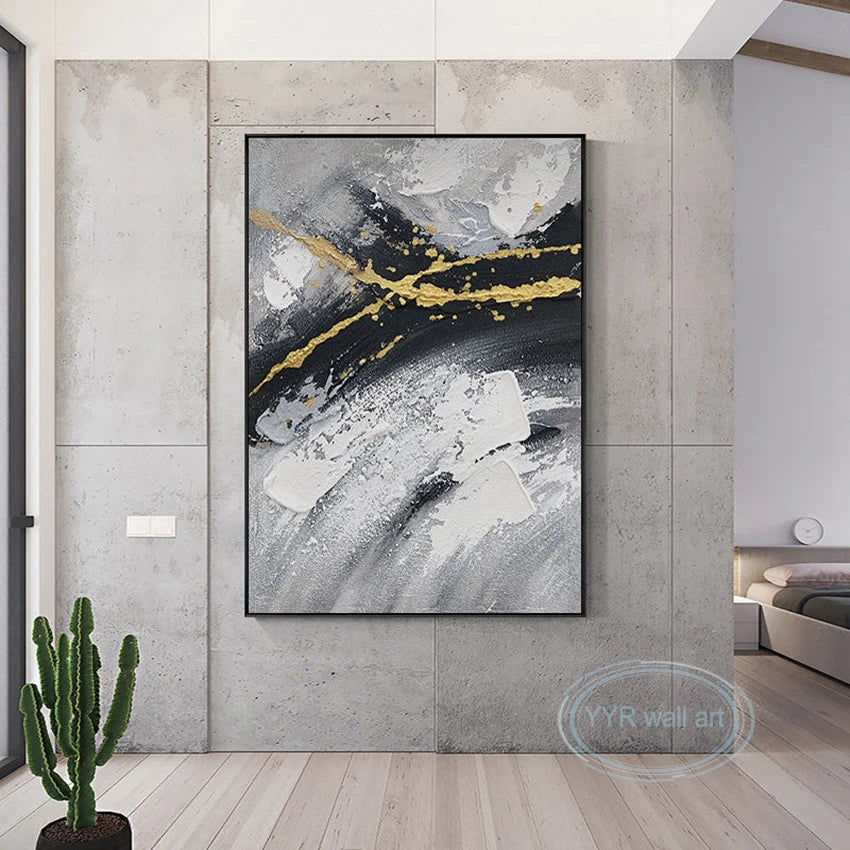 New Custom Gold Foil Decorative Canvas Handmade Abstract Minimalist Oil Painting Wall Art Aesthetic Mural For Parlor Porch Hotel Peaceful Pleasures Health and Wellness