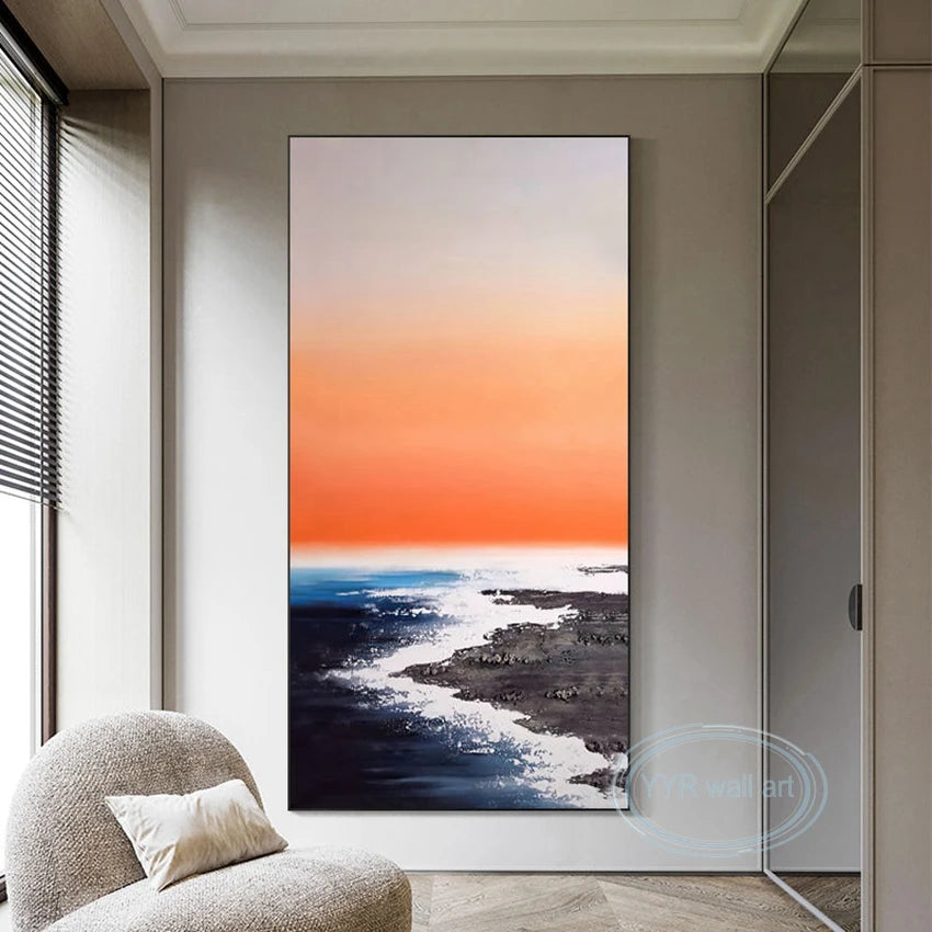 High Quality Canvas Art Oil Painting Modern Abstract Handmade Seascape Wall Decoration Mural Parlor Vestibule Hotel Custom Image Peaceful Pleasures Health and Wellness