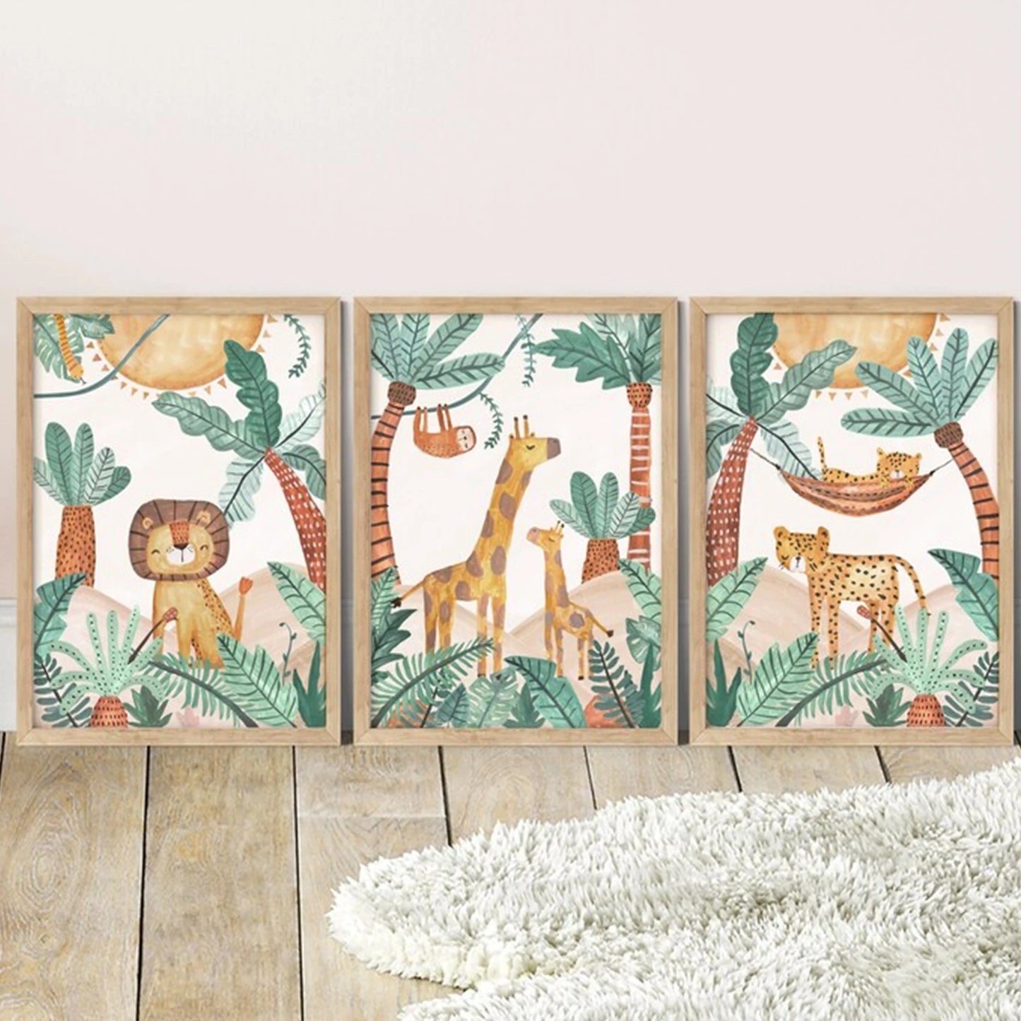 3-Piece Cartoon Jungle Canvas Wall Art Print | Home Decor