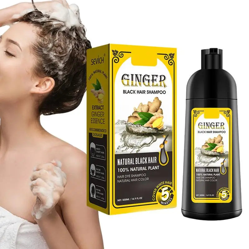 Ginger & Coconut Black Hair Dye Shampoo 500ml – Color Gray Hair