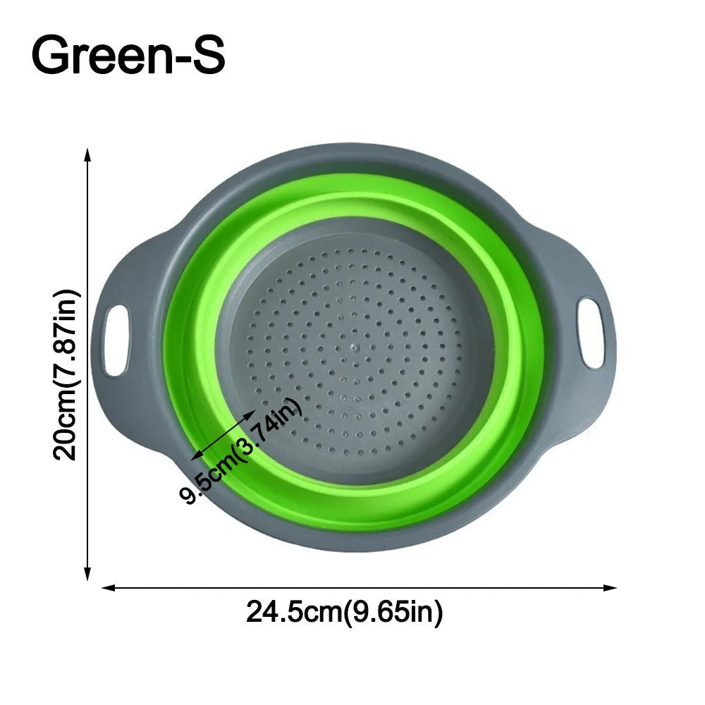 Silicone Folding Drainer Basket Drain Device Multifunctional Fruit Vegetable Washing Basket Food Grade Collapsible Colander Peaceful Pleasures Health and Wellness Green-S