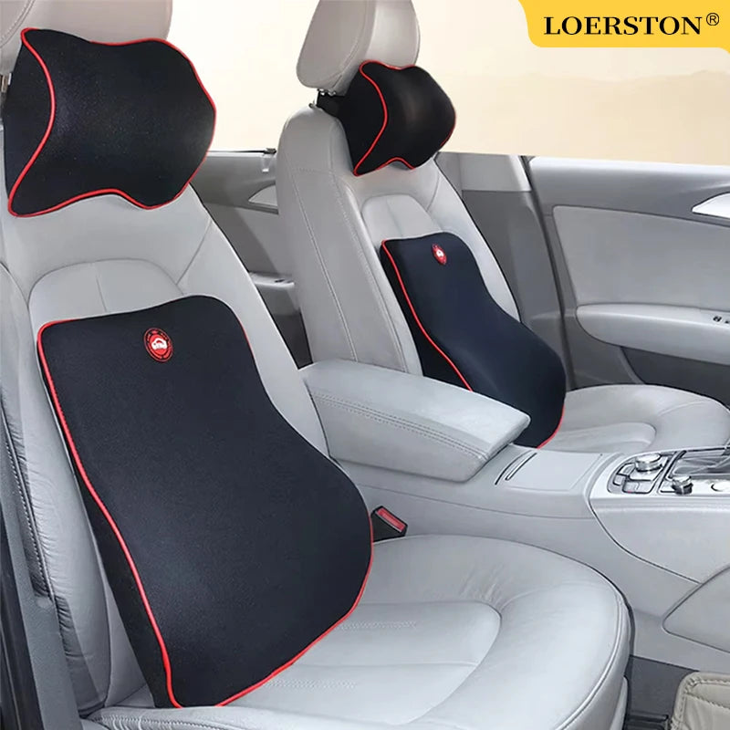 Memory Foam Car Neck Pillow & Lumbar Back Support Set | 3D Cervical & Spine Support – Breathable, Adjustable
