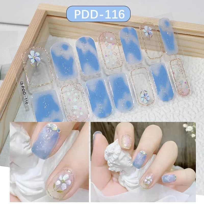 Self Adhesive Sparkling Glitter Full Cover Designer Art Nail Decoration Fashion Manicure Nail Stickers Peaceful Pleasures Health and Wellness PDD-116