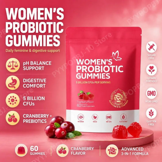 Women's Probiotic Gummies 5B CFUs Cranberry Prebiotic 60ct Probiotic Gummies Peaceful Pleasures Health and Wellness