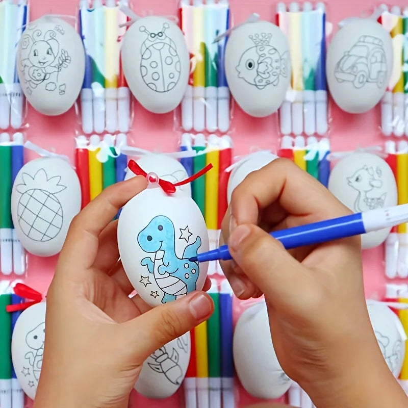 8 Sets of Easter Hand-Painted Plastic Egg Set, Hanging Easter Decorations, a Variety of Different Patterns Peaceful Pleasures Health and Wellness