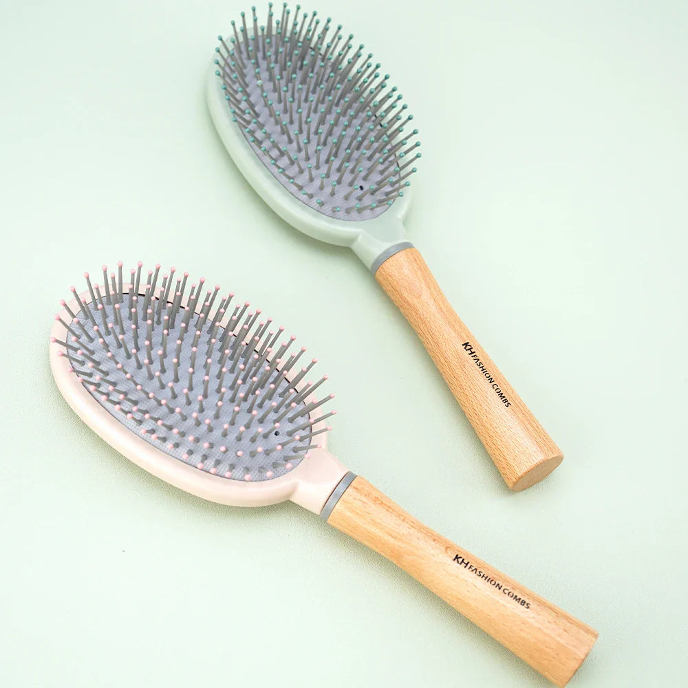 Natural Wood Air Cushion Hair Brush – Soft Nylon Detangling