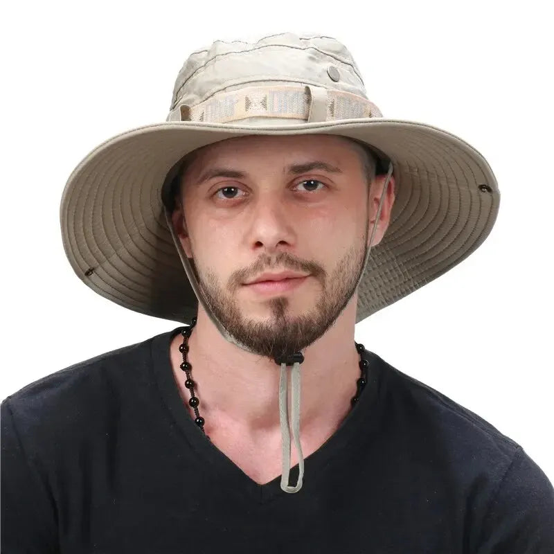 Summer Men Bucket Hat Outdoor UV Protection Wide Brim Panama Safari Hunting Hiking Hat Mesh Fisherman Hat Beach Sunscreen Cap Peaceful Pleasures Health and Wellness