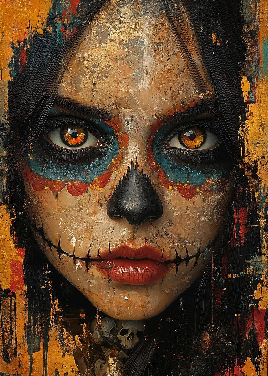 Day of the Dead Skull Girl Canvas Wall Art | Los Muertos Print