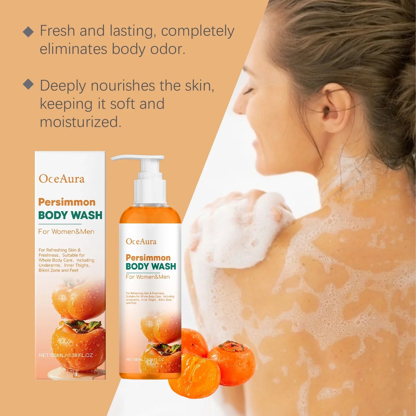 OceAura Persimmon Shower Gel – Odor Control & Brightening