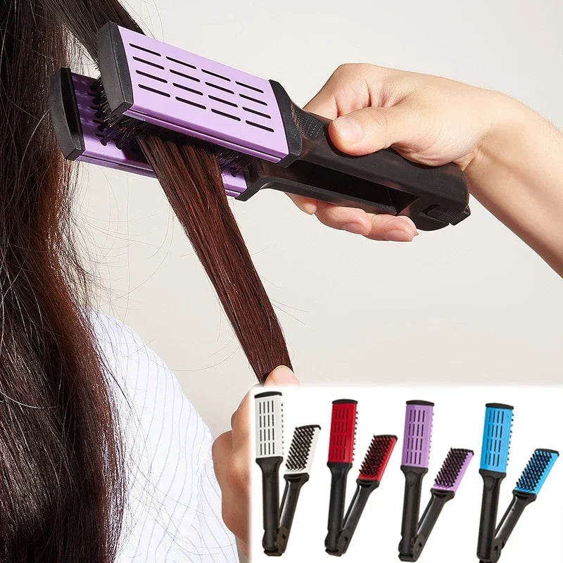 Pro Hairdressing Straightener Nylon Hair Straightening Double Brushes V Shape Comb Clamp Not Hurt Styling Tools DIY Home Peaceful Pleasures Health and Wellness
