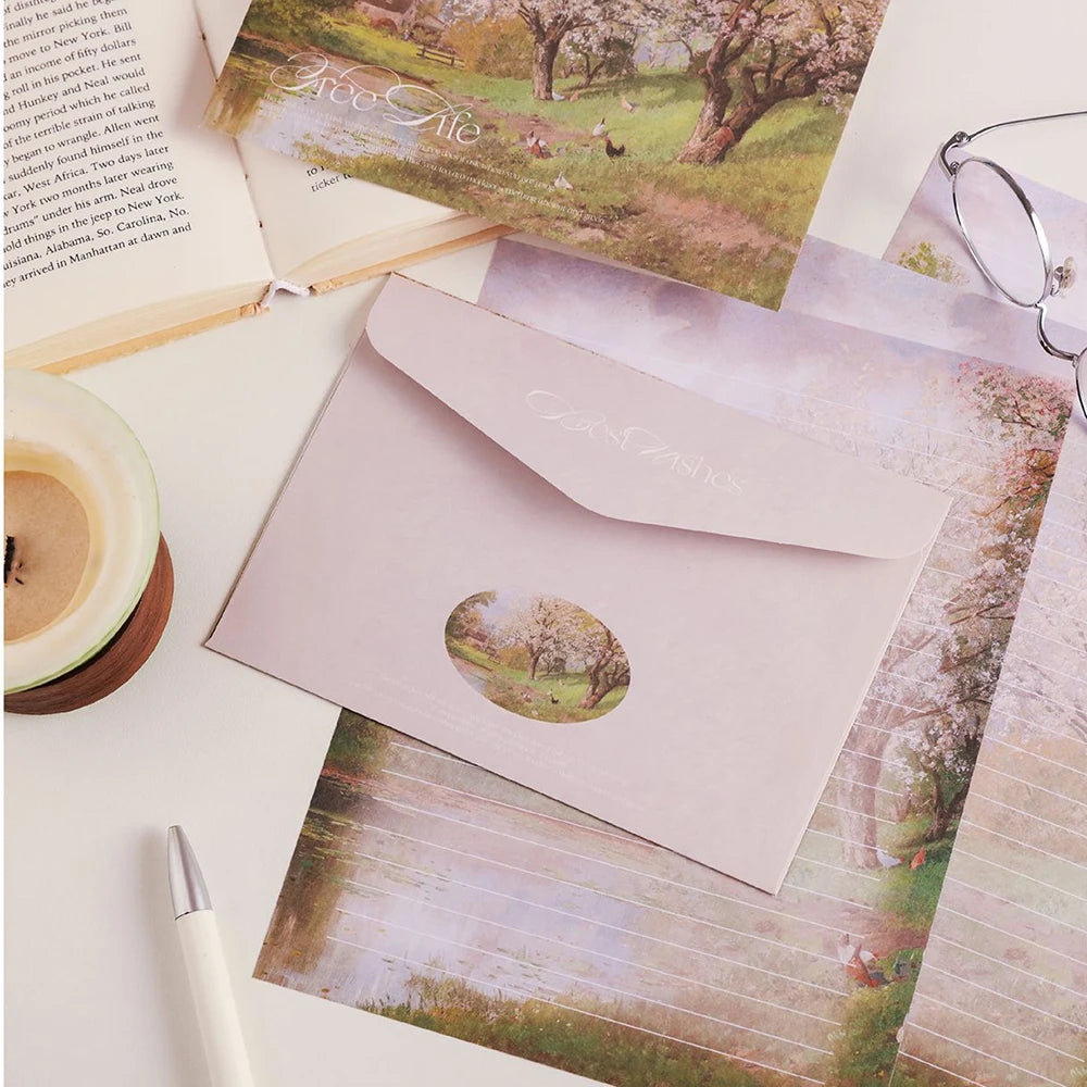 4 Sets Spring Countryside Envelope Letter Paper Gentle Retro Student