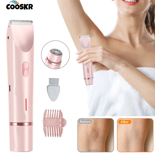 Electric Shaver Double Head Bikini Trimmer for Women Body Razor Rechargeable Facial Mustache Leg Underarm Electric Hair Remover Peaceful Pleasures Health and Wellness