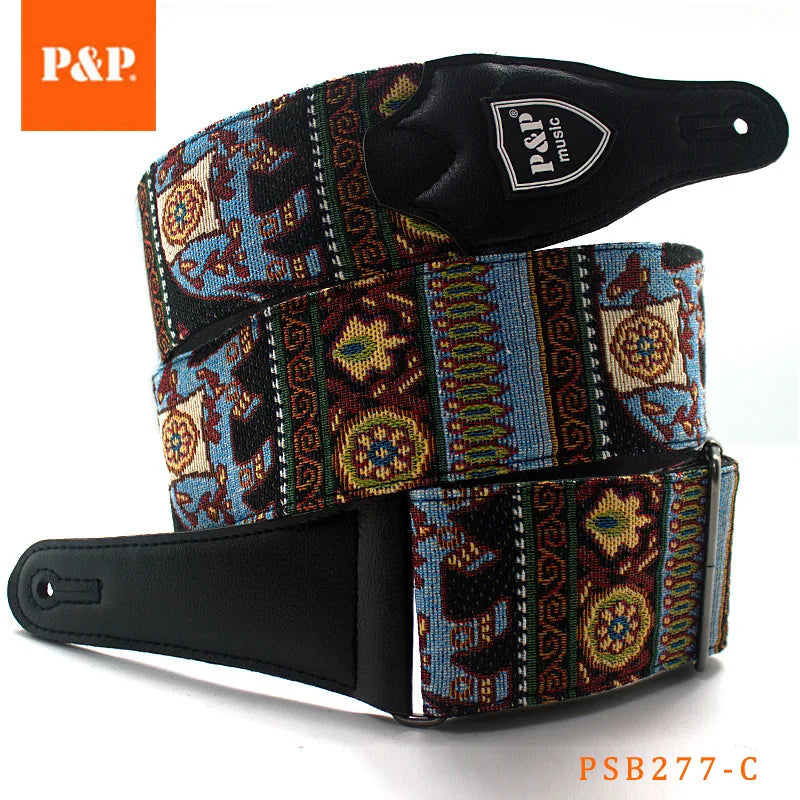 P&p Adjustable Embroidered Cotton Guitar Strap Widening Thickening