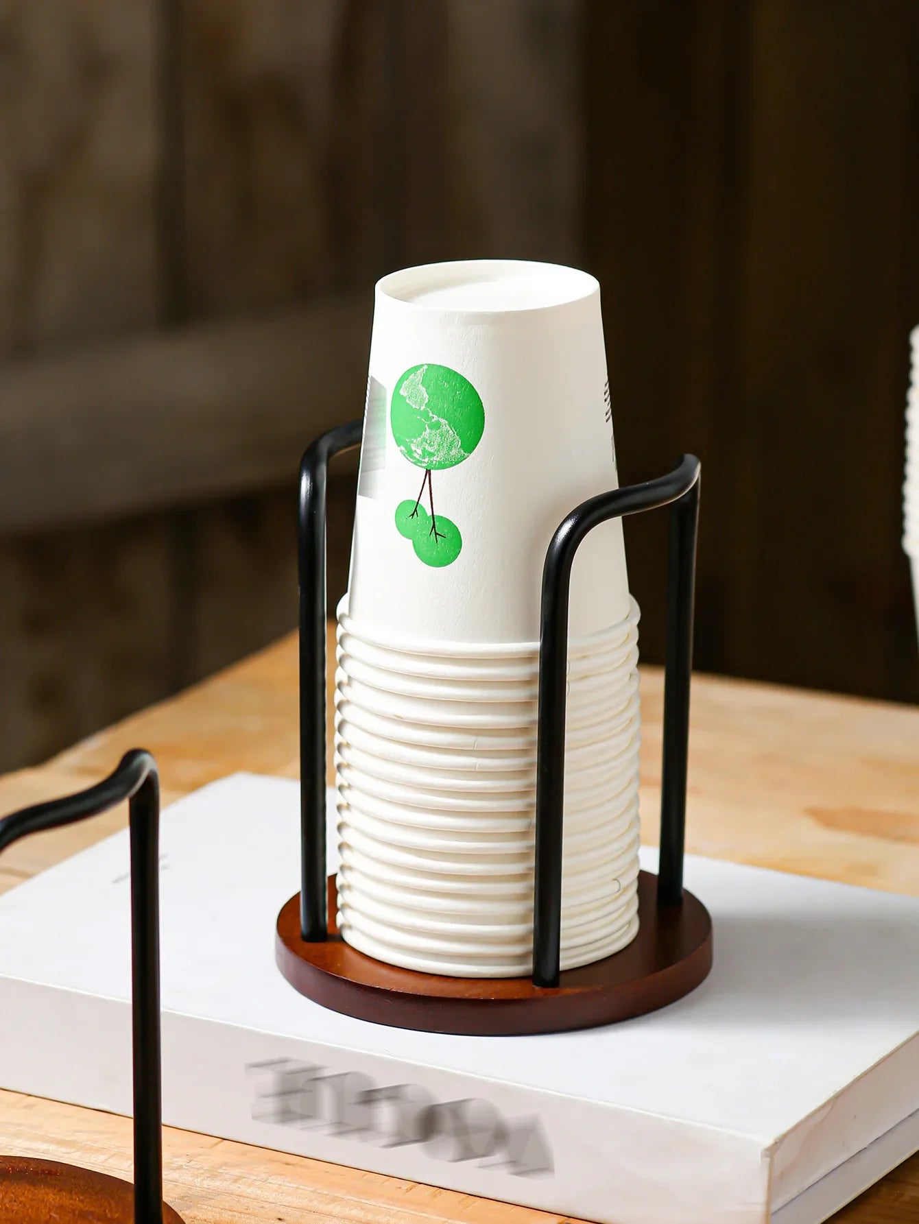 Bamboo & Aluminum Desktop Cup Holder for Coffee & Tea