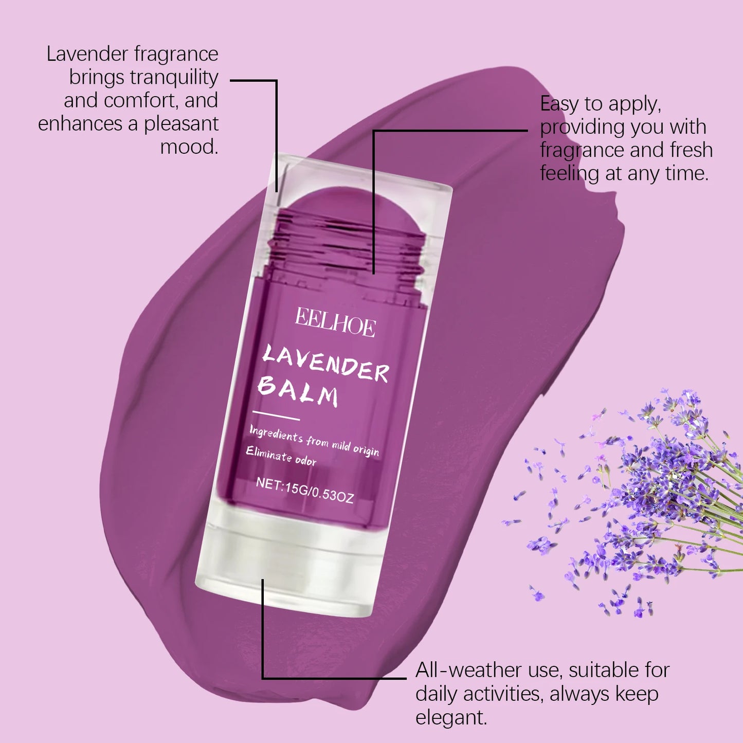 Lavender Solid Perfume Balm 15g | Alcohol-Free Long-Lasting Scent