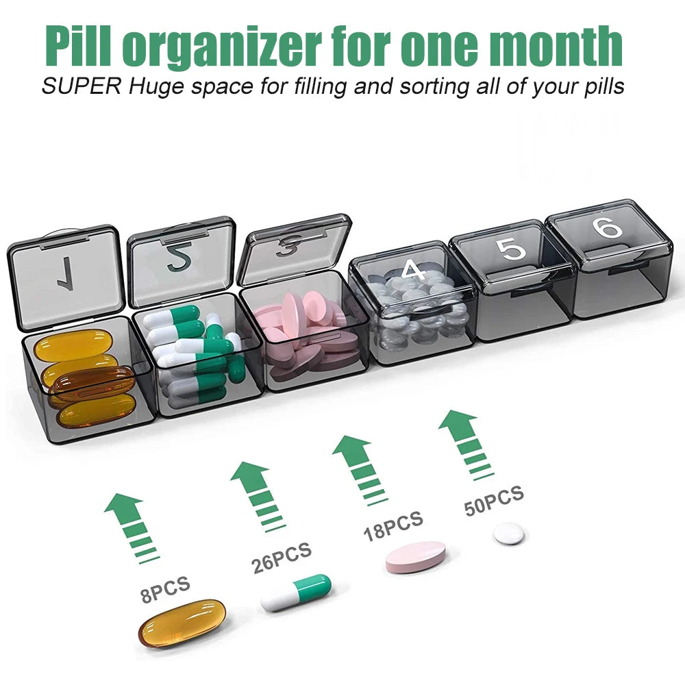 1Pcs Monthly Pill Organizer, 30 Day Pill Box, 4 Weeks One Month Pill Cases, Large Compartments Medicine Organizer for Vitamins Peaceful Pleasures Health and Wellness