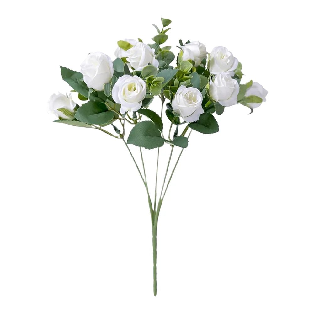 11 Heads Artificial Bouquet Eucalyptu Roses Flower Weddings Decor