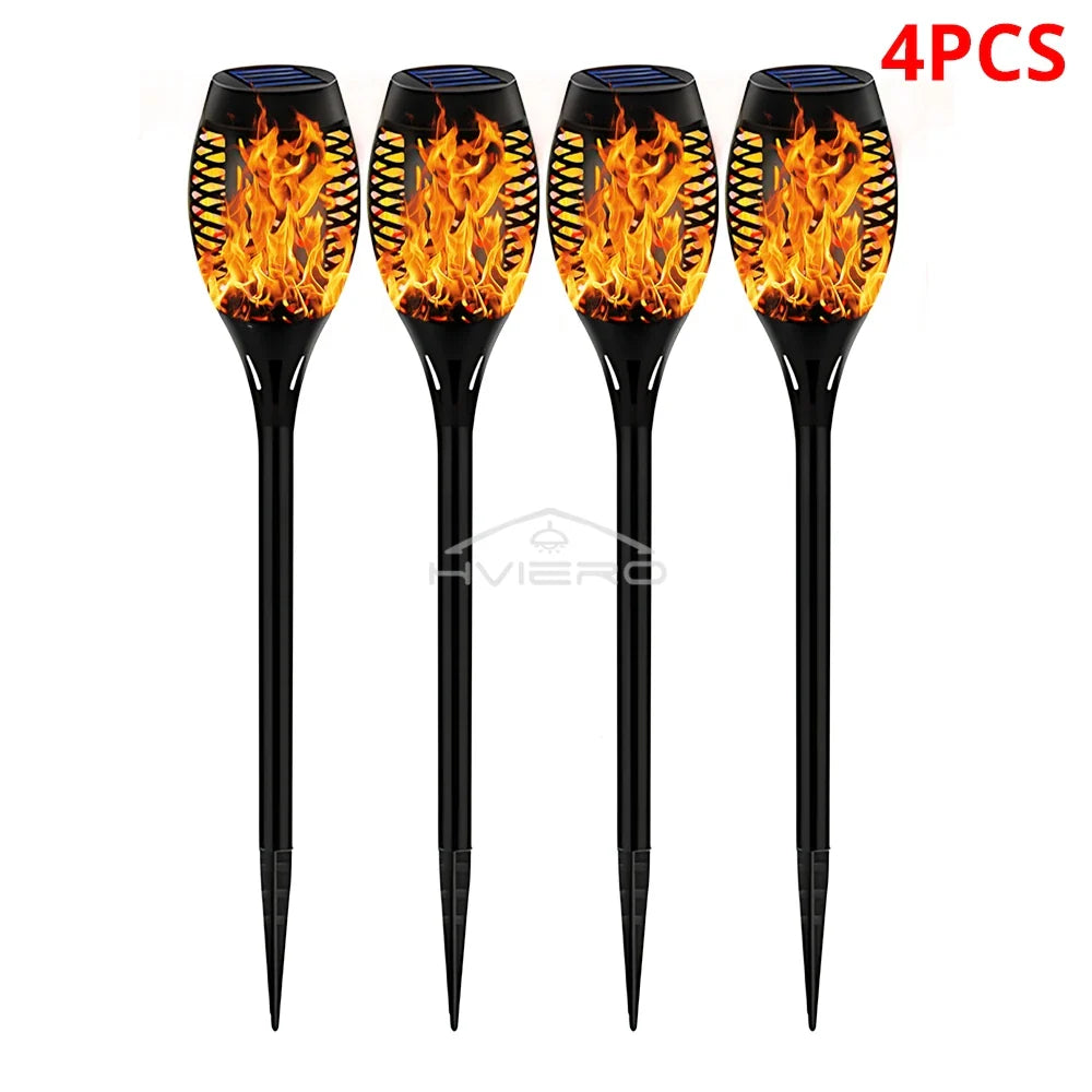 Solar Flame Torch Lights 12 LED Flickering Garden Path Lamps