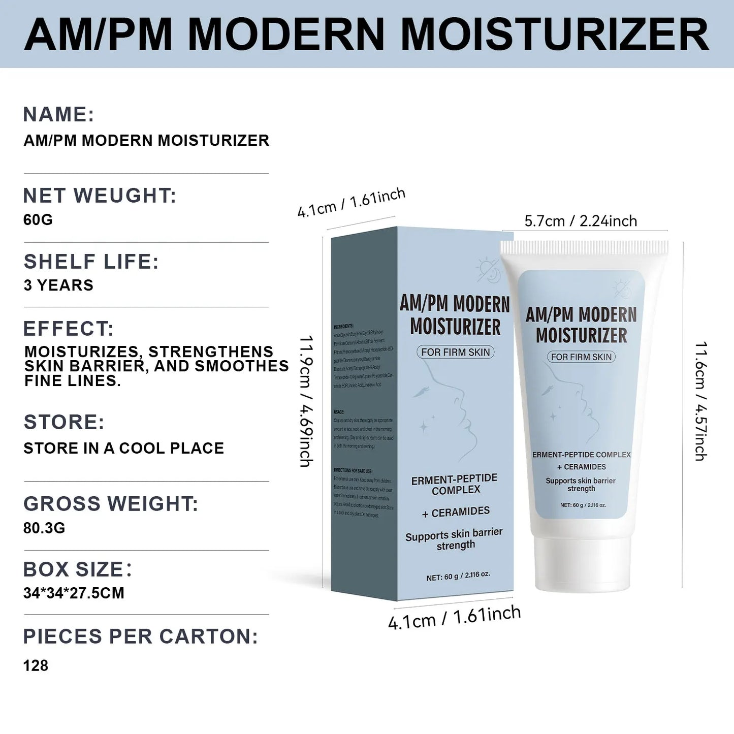 AM/PM Modern Moisturizer Hydrating Face Cream with Peptides, Ceramides for Dry, Sensitive, Combination Skin, Non-Greasy,60g Peaceful Pleasures Health and Wellness