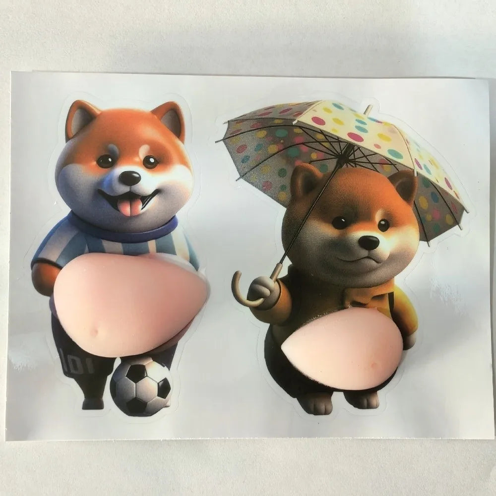 Funny 3D Soft Belly Cat Sticker Squeezeable Self-Adhesive Animal Laptop Decal Silicone Waterproof Inu Dog Phone Case Decoration Peaceful Pleasures Health and Wellness