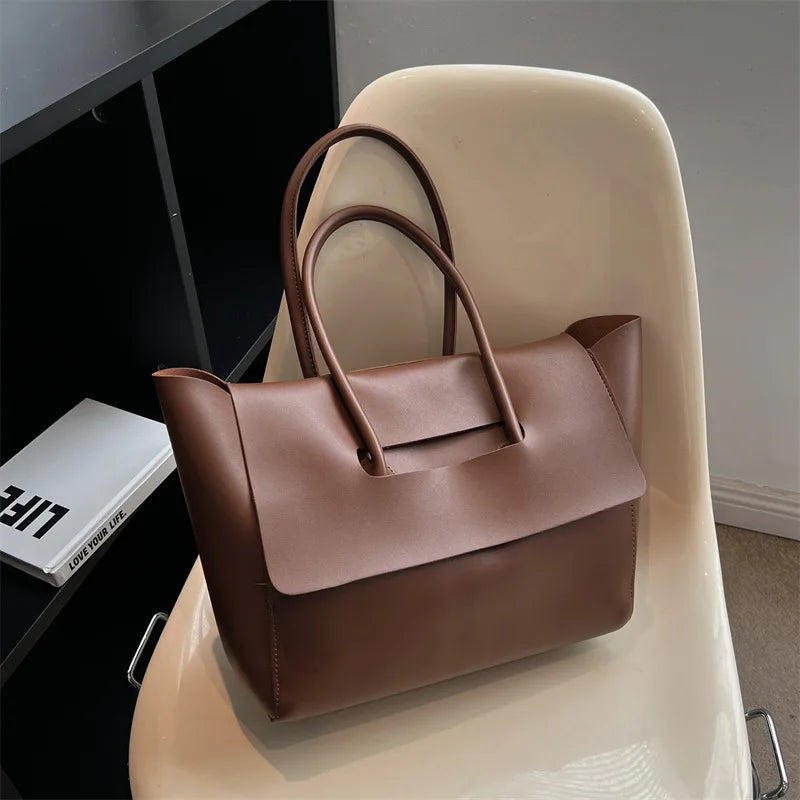 Korean Retro Tote Bag | Large Capacity Commuter Handbag Tote Handbag Peaceful Pleasures Health and Wellness Brown