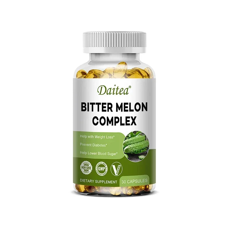 Natural bitter melon extract capsules help lower blood sugar, prevent heatstroke, and supplement daily multivitamins to burn fat Peaceful Pleasures Health and Wellness 30 count-1 bottle