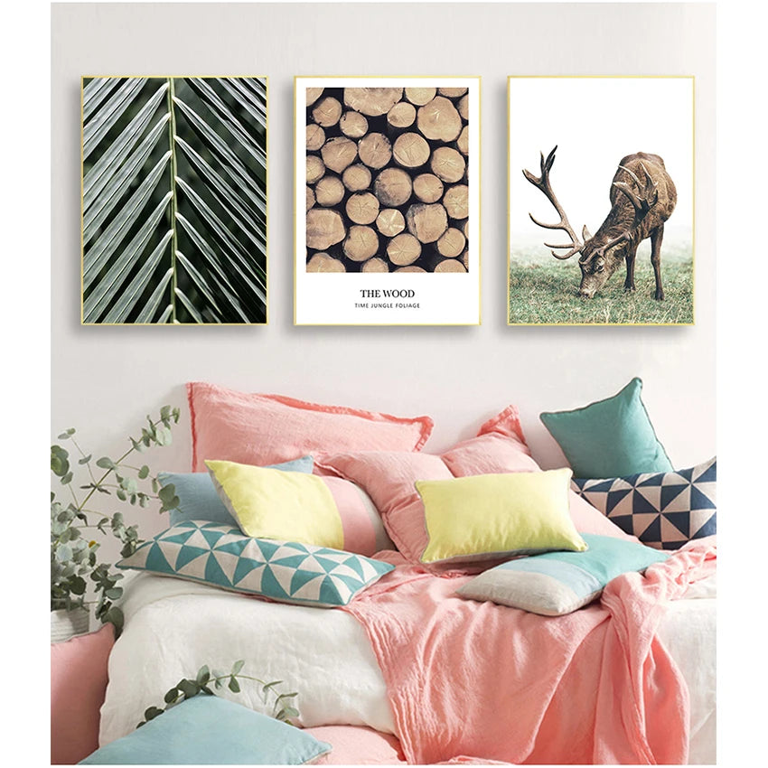 Nordic Deer Canvas Wall Art | Scandinavian Living Room Decor