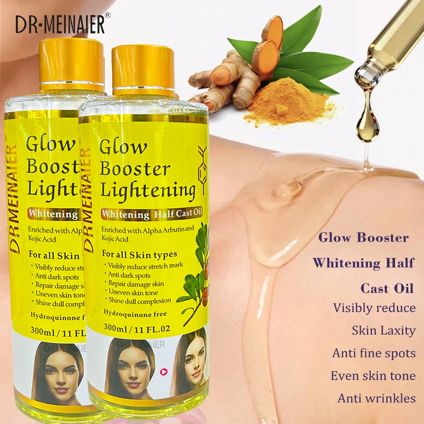 2pcs Alpha Arbutin Kojic Acid Whitening Serum Glow Booster Cast Oil And Turmeric And Retinol Oil Dark Spots Repair Damage Skin Peaceful Pleasures Health and Wellness