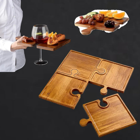 4-Piece Interlocking Wooden Serving Tray Set | Puzzle Design Wooden Serving Tray Set Oasis Select
