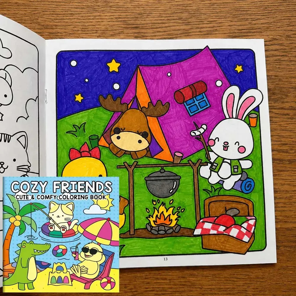 Cozy Friends Cute Animal Coloring Book 32 Pages Kawaii Cartoon Scenes