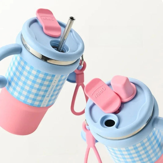 Insulated Cup Stainless Steel Insulated Ice Cream Cup Double Drinking Student Straw Water Cup Large Capacity High Beauty Cup New Peaceful Pleasures Health and Wellness