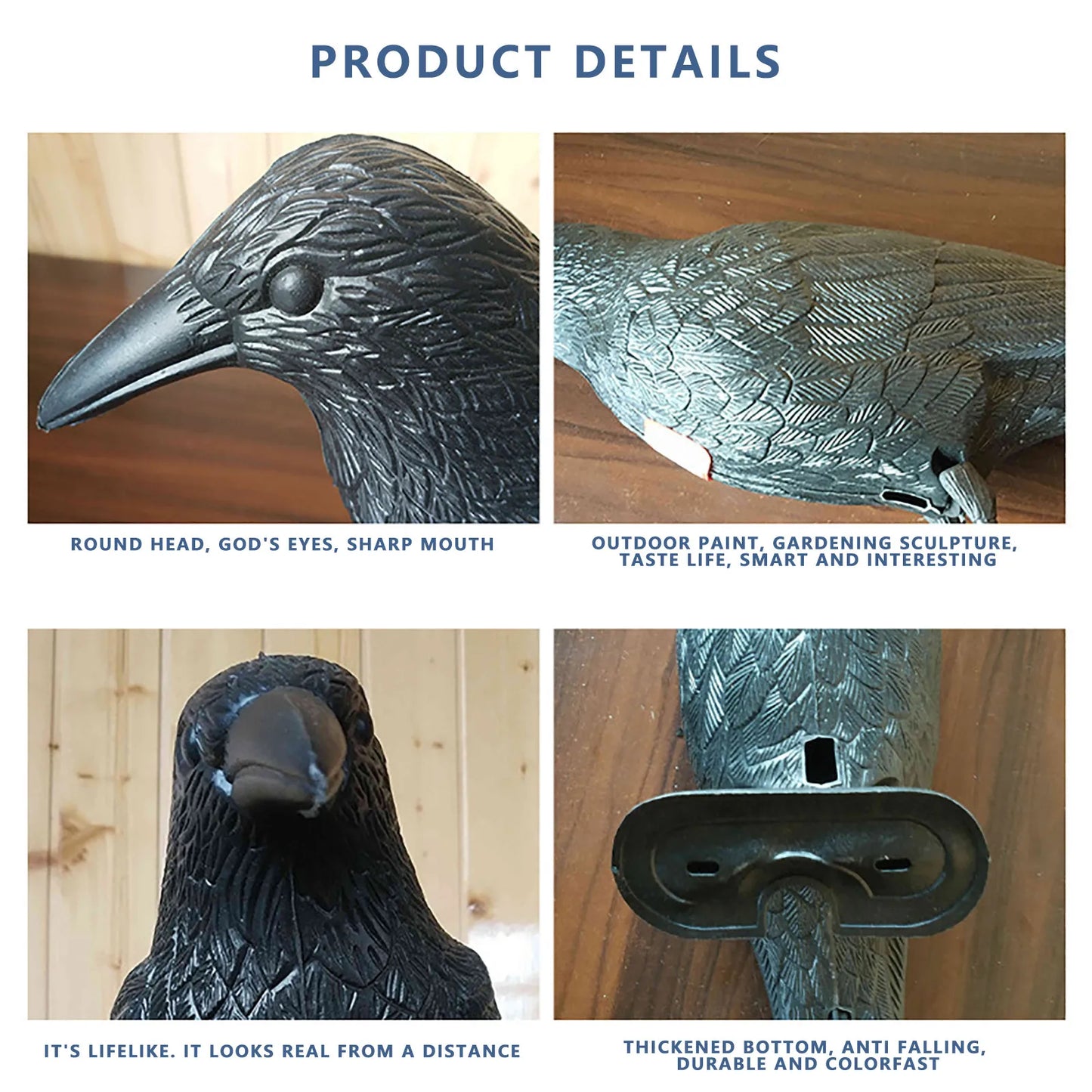 Realistic Black Crow Decoy | Outdoor Bird Deterrent Statue