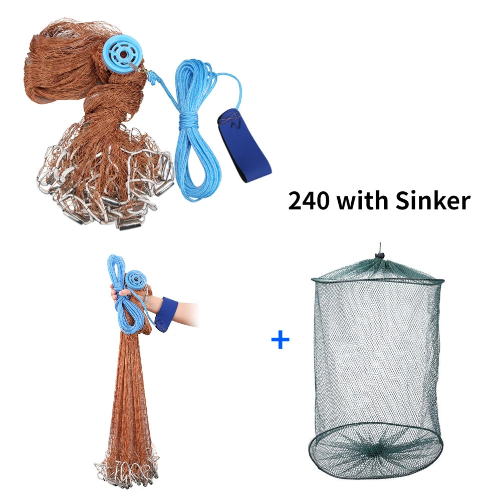 8/12/16FT American Fishing Cast Net Freshwater Saltwater Tire Line Mesh Strong Real Zinc Sinker Throw Casting Net Heavy Duty Peaceful Pleasures Health and Wellness