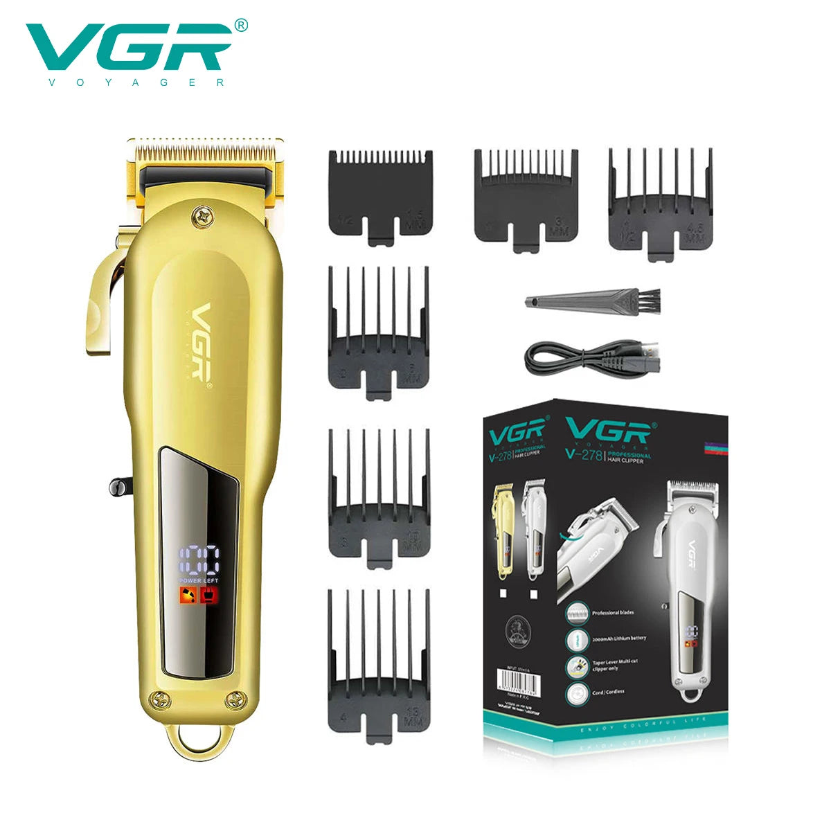 VGR Hair Clipper Hair Trimmer for Men Hair Cutting Machine Beard Trimmer Profesional Cordless Haircut Machine Rechargeable V-278 Peaceful Pleasures Health and Wellness USB