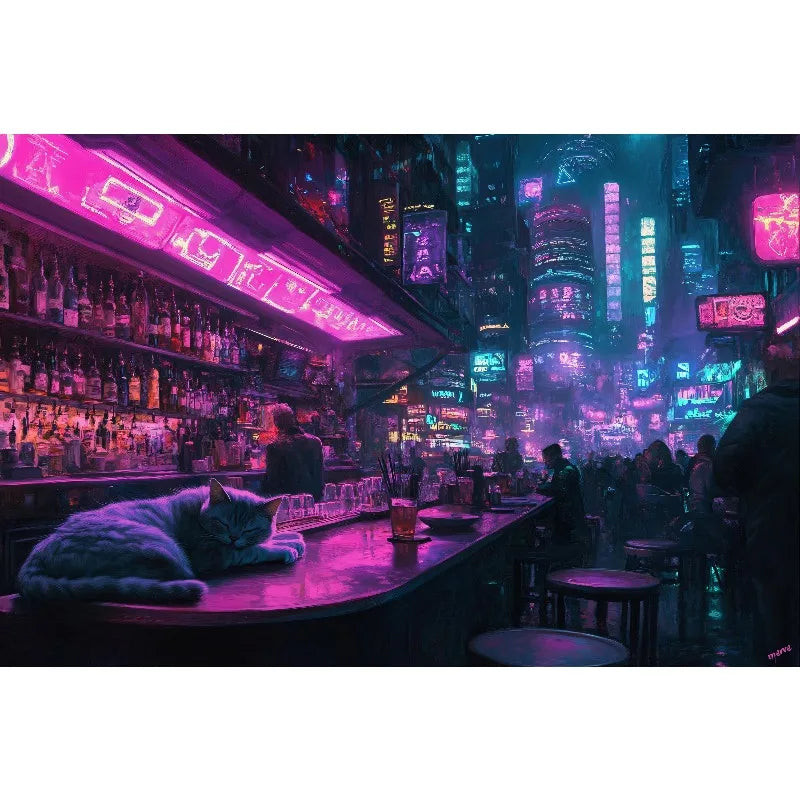 1pc frameless Cyberpunk Night City Landscape Poster Future Neon Lights Bar Design Canvas Wall Art for Living Room Home Decor Peaceful Pleasures Health and Wellness 6 30x40cm Unframed
