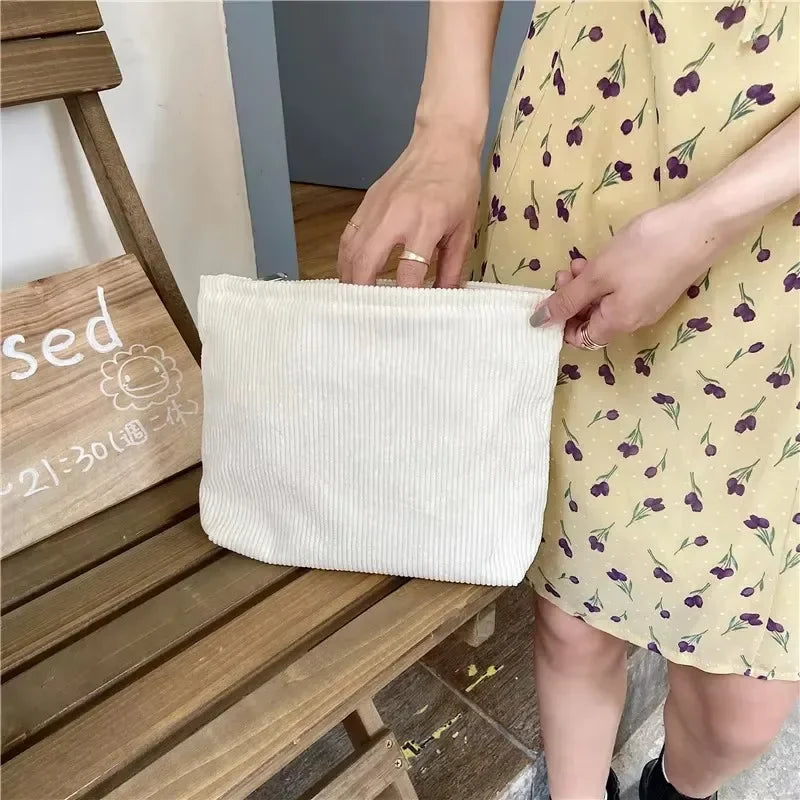 Corduroy Travel Makeup Bag | Large Cosmetic Organizer Clutch Cosmetic Travel Bag Peaceful Pleasures Health and Wellness