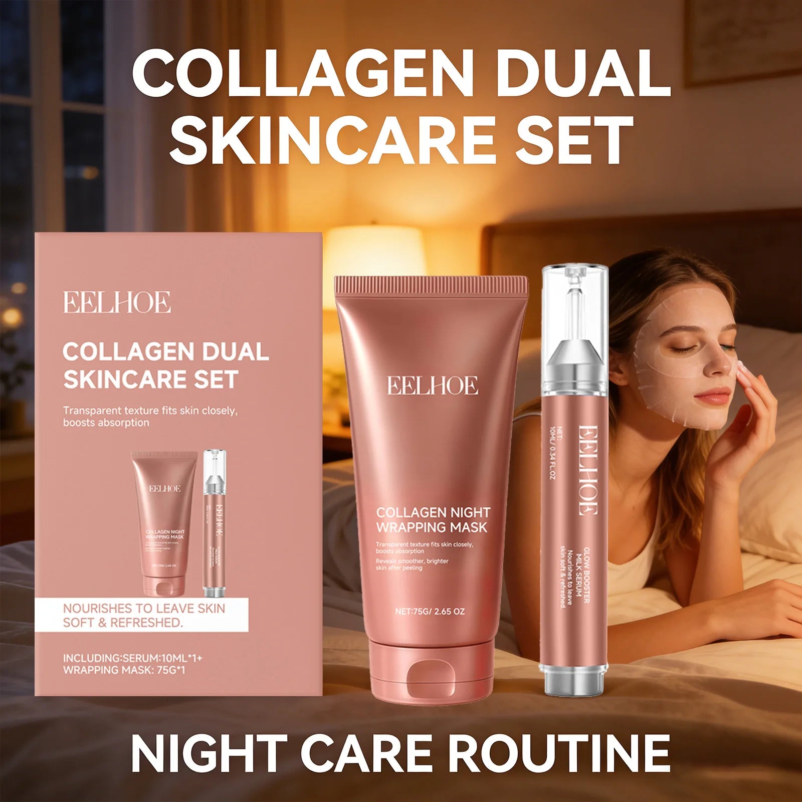 EELHOE Collagen Face Mask & Serum Set | Hydration & Firming Collagen Skincare Set Peaceful Pleasures Health and Wellness