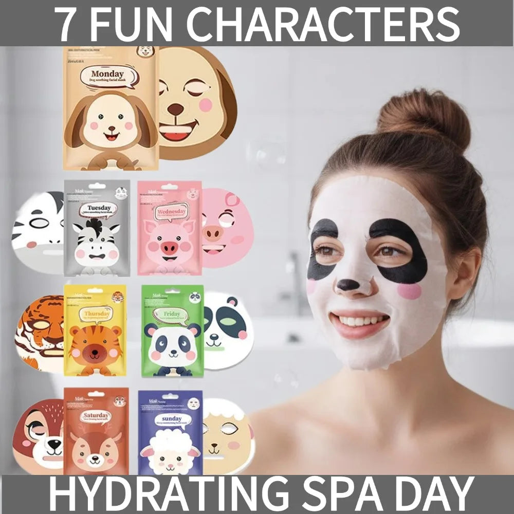 7 Styles Animal Face Mask Set Funny Panda Dog Pig Hydrating Sheet Mask for Spa Party Cute Skincare Gift for Women Girls 1/7PCS Peaceful Pleasures Health and Wellness