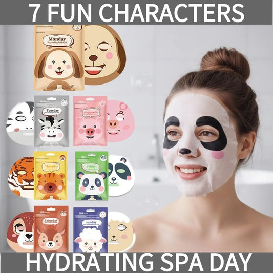 7 Styles Animal Face Mask Set Funny Panda Dog Pig Hydrating Sheet Mask for Spa Party Cute Skincare Gift for Women Girls 1/7PCS Peaceful Pleasures Health and Wellness