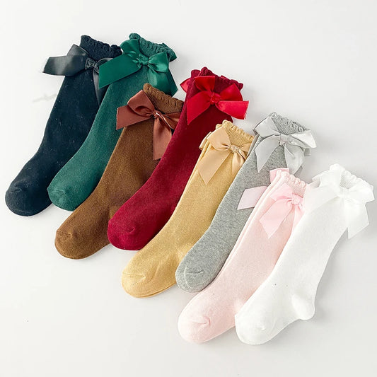 Girls Knee High Bowknot Socks | Toddler Kids Ages 0–6 Kids Knee High Socks Peaceful Pleasures Health and Wellness
