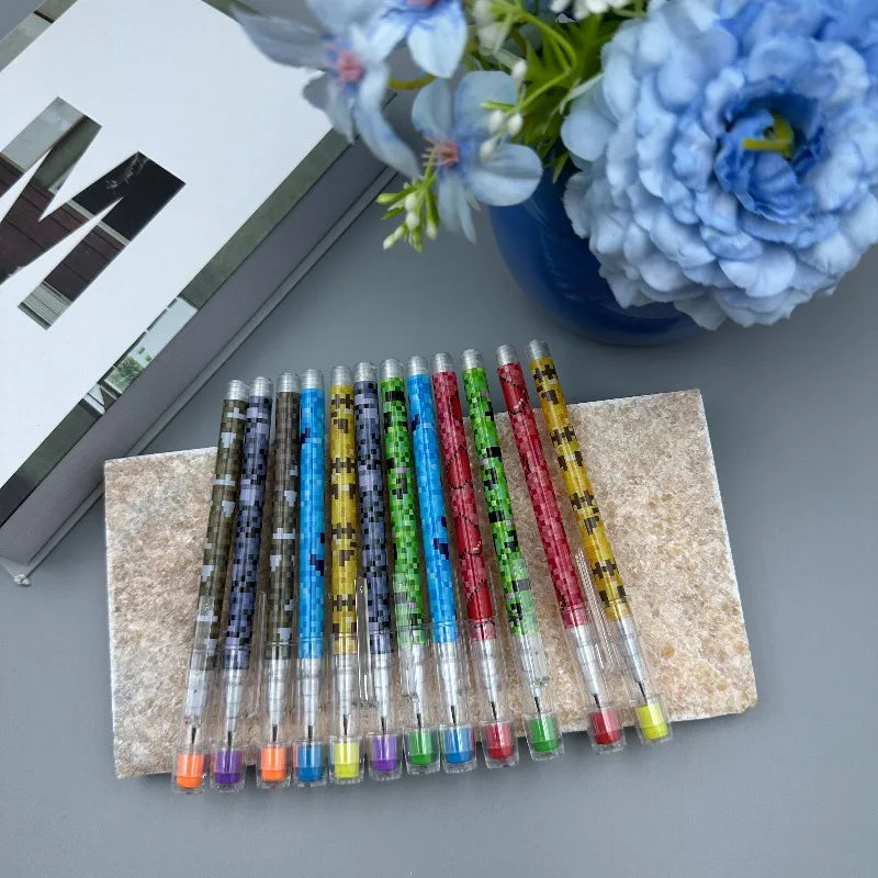 16-Piece Set of Pencils with Random Colors and Pixel Pattern Designs, Cartoon Pencils, Student Prize Pencils, Pencils with Erasers, Stationery Store Supplies, Great Learning and Gift Items Peaceful Pleasures Health and Wellness