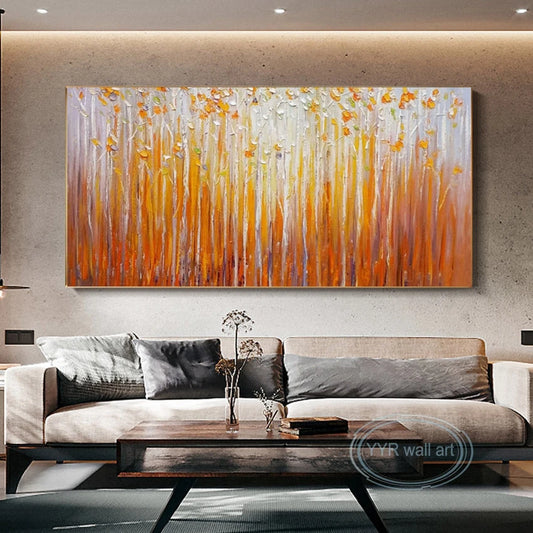 Hand Painted Orange Fortune Trees Canvas Oil Painting Abstract Art Decor Poster Living Room Sofa Salon Bedroom Restaurant Mural Peaceful Pleasures Health and Wellness