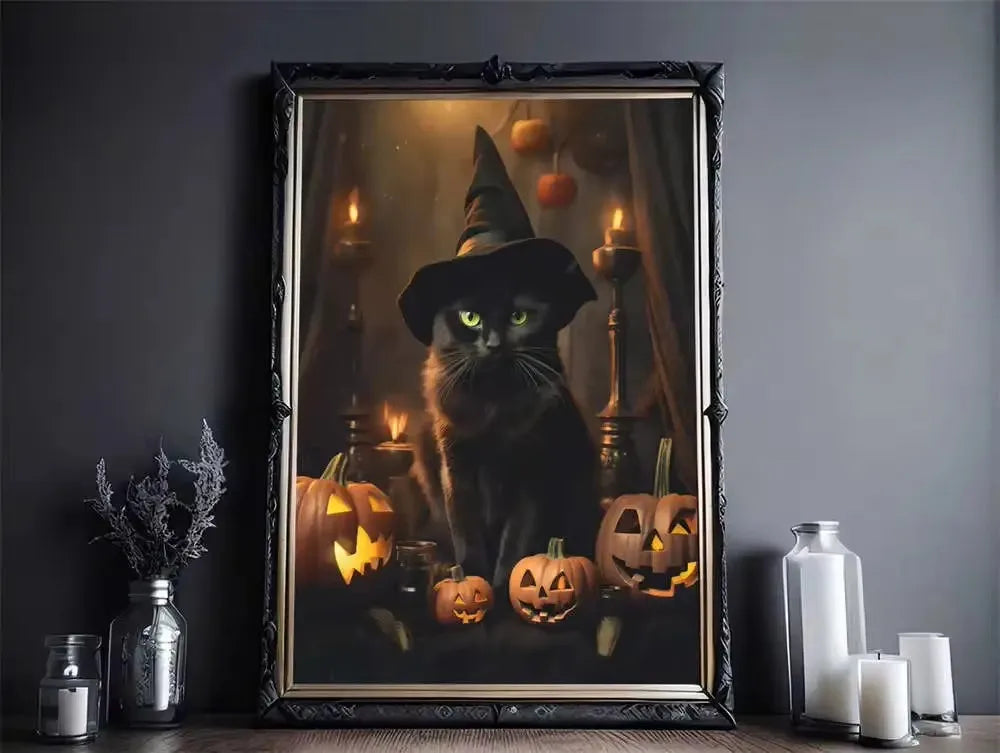 Nordic Style Halloween Poster Aesthetics Ghost Witch Witchcraft Black Cat Pumpkin Canvas Painting Wall Art Room Home Decor Peaceful Pleasures Health and Wellness ZLH5327 100x150cm No Frame