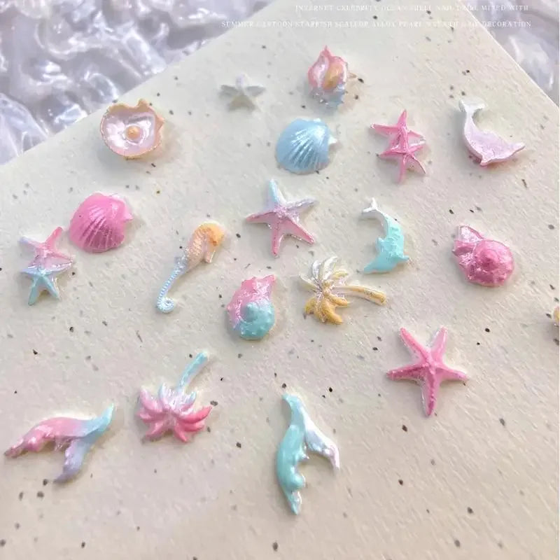 50 PCS Ocean Series Glossy Colorful Shell Starfish Conch Fishtail Resin Nail Art Rhinestones Jewel Decorations Manicure Ornament Peaceful Pleasures Health and Wellness