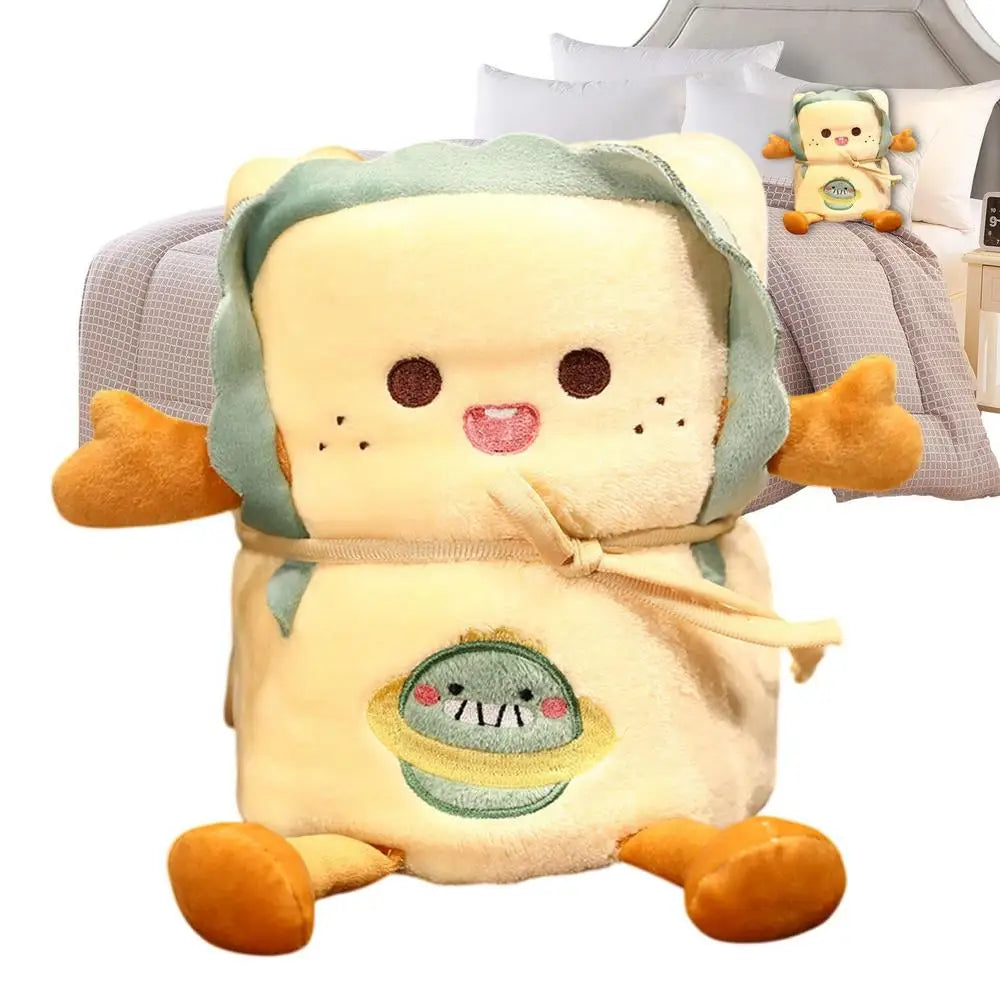 2-in-1 Cartoon Plush Pillow Blanket | Soft Kids Travel Throw