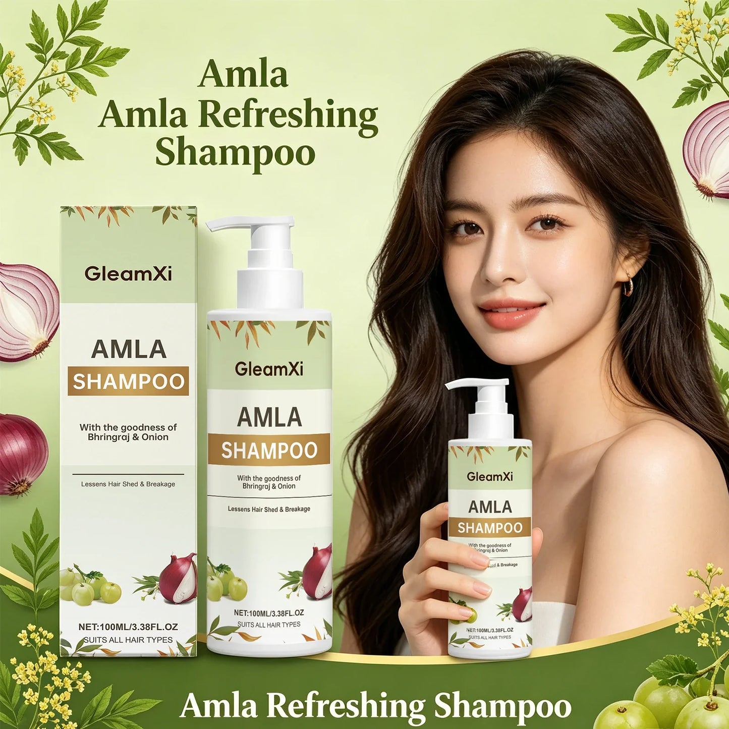 Gleamxi Amla Onion Bhringraj Strengthening Shampoo 100ml